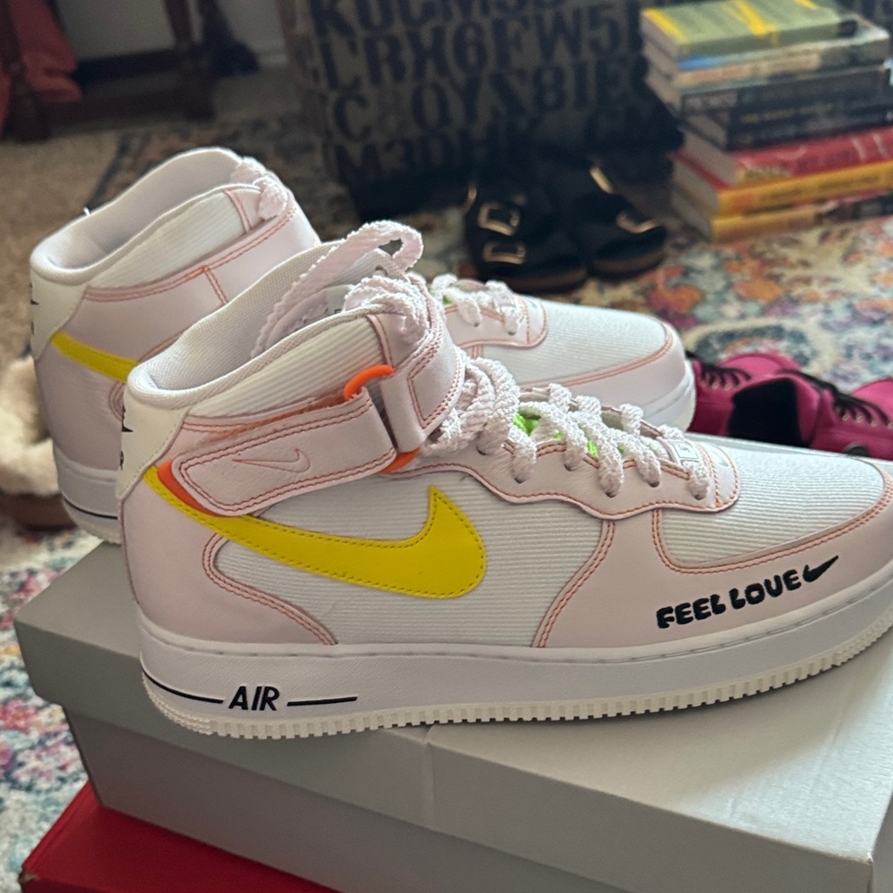 Nike Air Force 1 ‘07 Mid - White and Yellow High-Top Sneakers - Picture 3 of 7